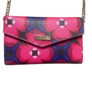 Trina Turk pink/purple floral trifold Chain Wallet Crossbody Bag purse